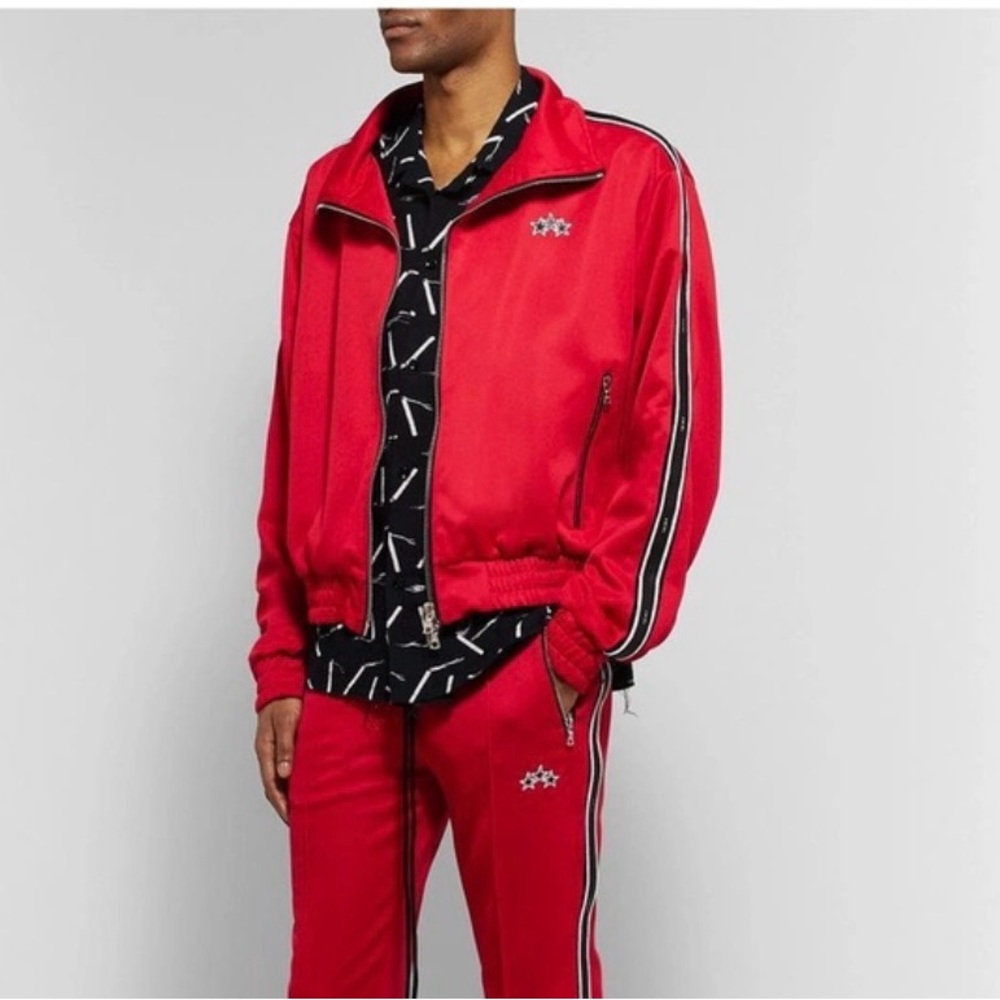 Amiri leather trim red track jacket size small